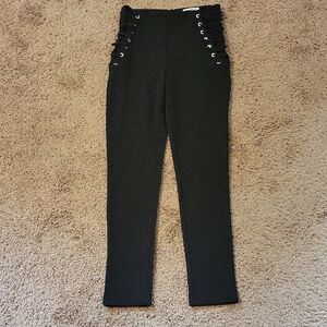 Ladies showny Black Lace-Up Skinny Pants
